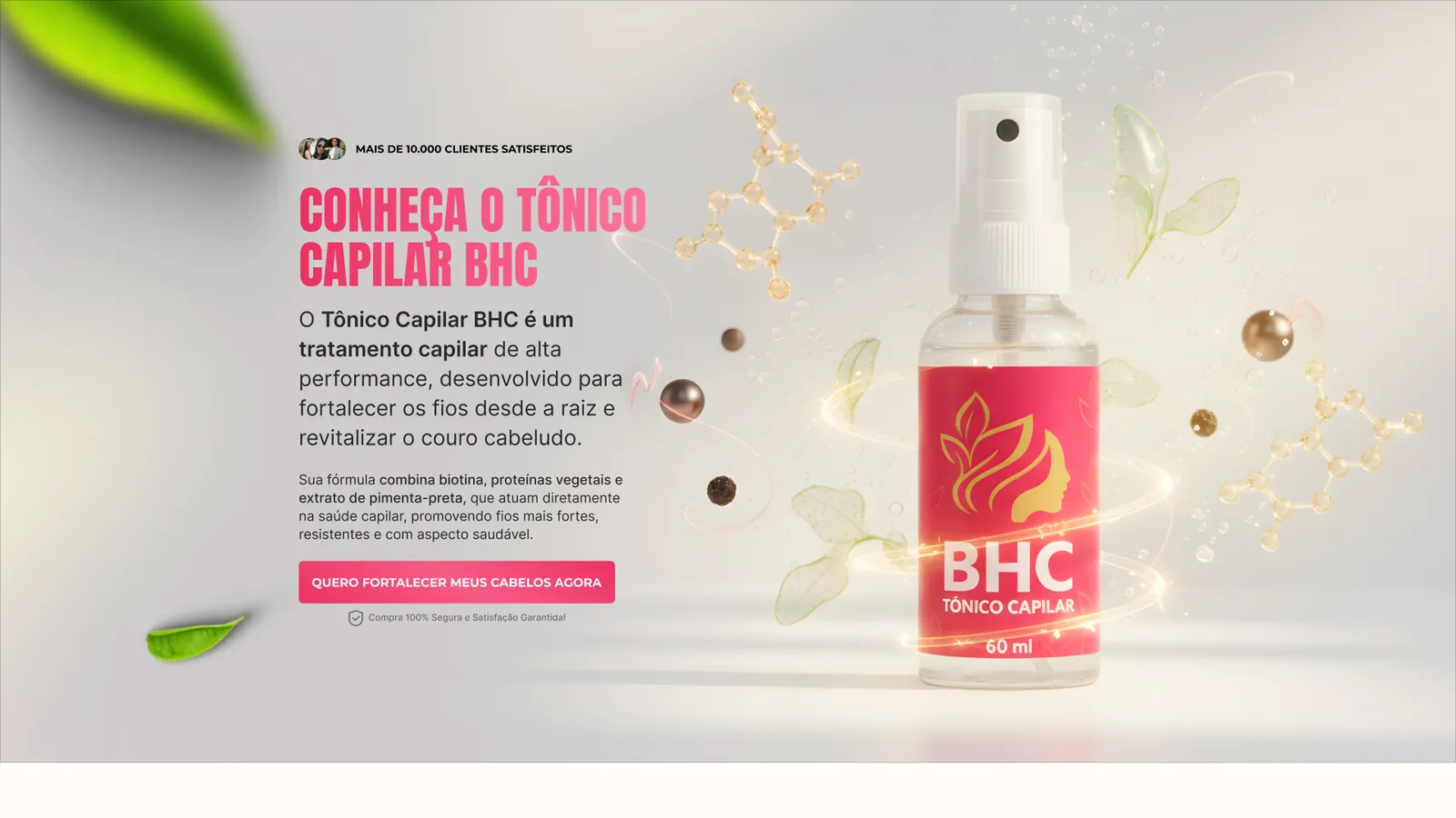 Página completa do projeto Tônico Capilar BHC